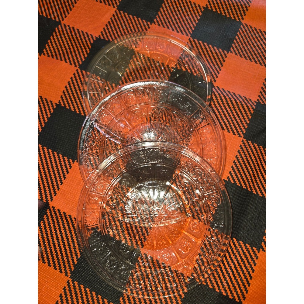 Vintage Clear Pressed Glass Floral Rose Pattern Bread Butter Plates Set of 3